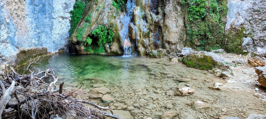 Gorg de Can Catí, rodeada de rocas y vegetación, en un entorno natural.