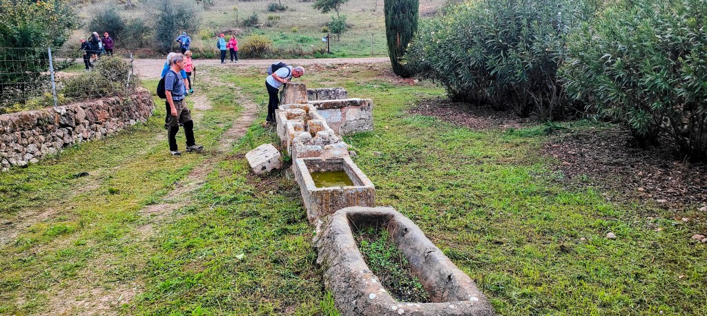 Grupo de personas cerca de un pozo antiguo en un paisaje rural, observando y explorando la zona.