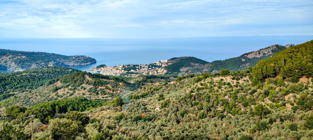 Vista panorámica del Puerto de Sòller visto desde el Mirador de ses Barques